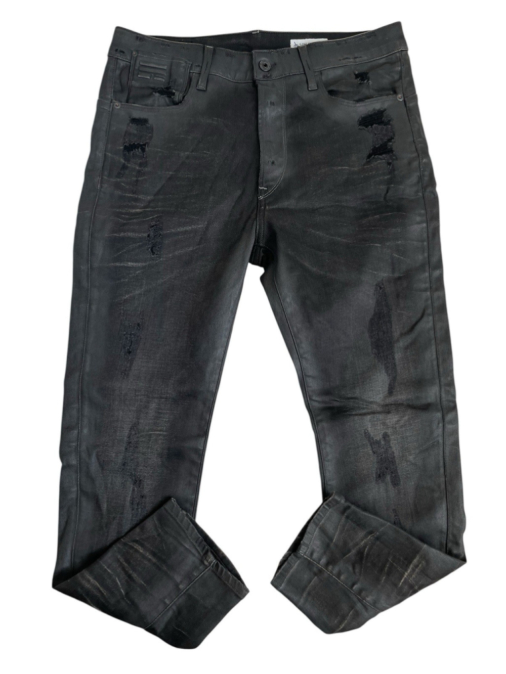 G-Star RAW Type C 3D Super Slim Jeans Men’s 33 Black Stretch Coated Distressed